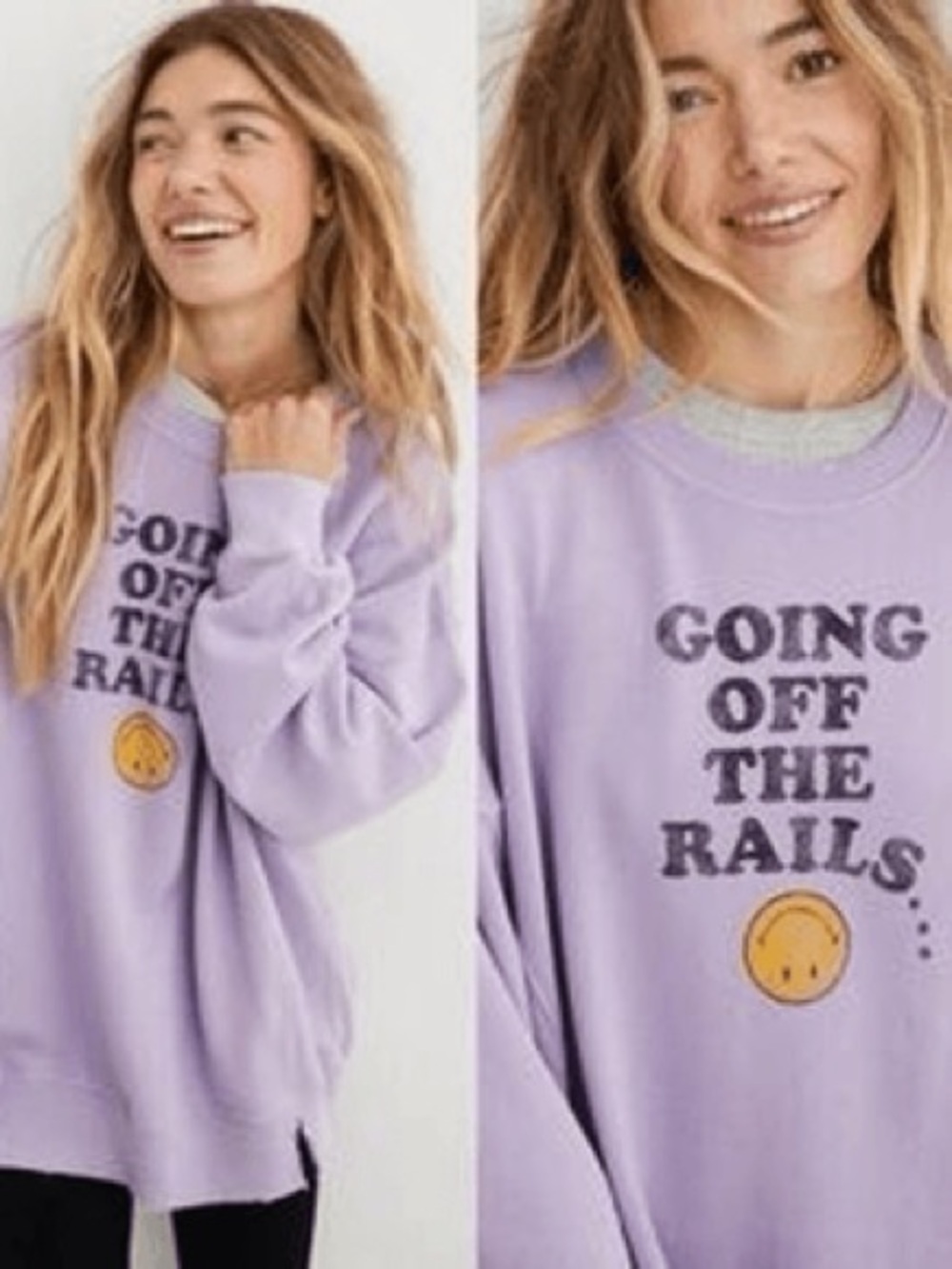 aerie Lavender Crewneck Sweatshirt with Graphic Smiley